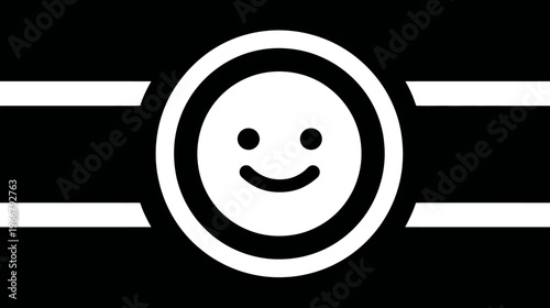Minimalist Black and White Flag with Happy Smiley Face Icon. Graphic design element representing joy, positivity, and well-being.