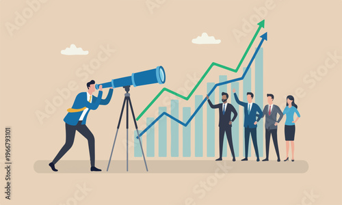 Economic, increase profit or earning improvement concept, businessman look on telescope growth chart diagram