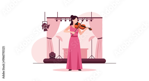 Women Violinist Performing Violin on Stage Music Concert Art Performance Vector Illustration