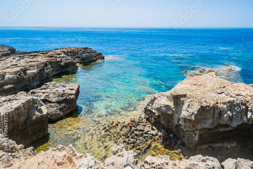Aerial view of geological formation and sea at Blue Hole, Dwejra - Gozo MALTA