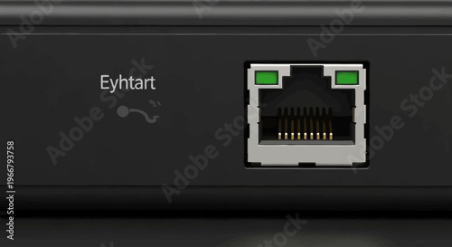 Essential network interface a detailed close-up of an RJ45 Ethernet port with integrated status lights on a black electronic communication device