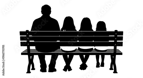 Family sitting on a bench together looking out into the distance