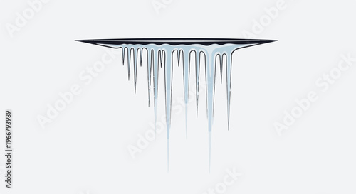 A collection of sharp, pointed icicles hanging from a dark, flat edge