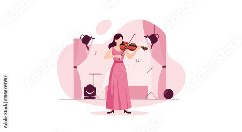 Violinist Performing Violin on Stage Music Concert Art Performance Vector Illustration