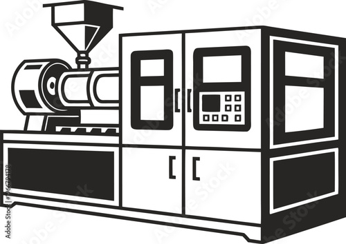 High-precision plastic injection molding machine producing components in automated industrial manufacturing environment