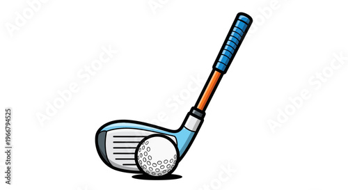 Golf club and ball illustration with a white background
