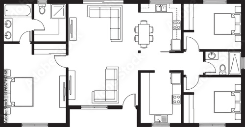 Blueprint of an impeccably designed house showcasing the layout and key elements of a modern home, perfect for visualizing space.
