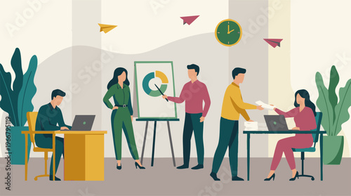 Business professionals collaborating and working in a modern office