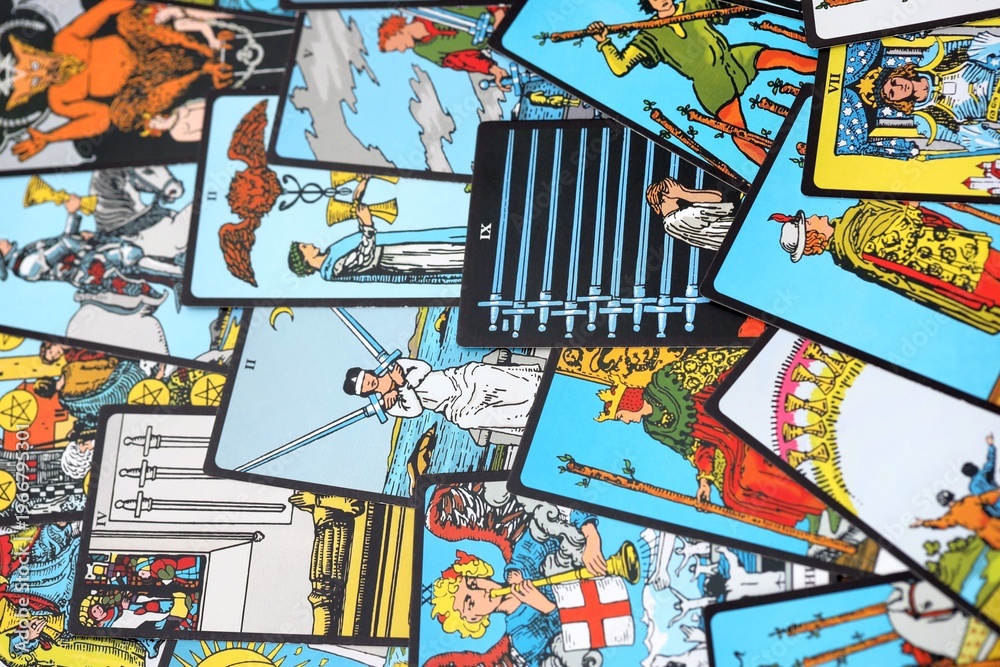 Obraz premium Fortune telling on tarot cards, used Marseille Tarot deck by unknown artist published first in 1709