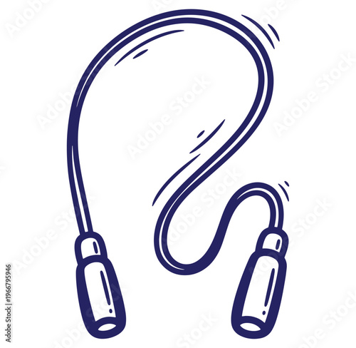 Hand drawn illustration of a blue skipping rope isolated on a white background for exercise