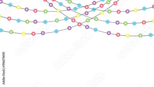 Colorful String Lights, Realistic Glowing Festive Garland Overlay for Christmas Party and Holiday Celebration Event Decoration