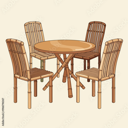 Bamboo Dining Set with Round Table and Four Chairs.