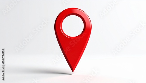 Free Download Red map location pin icon on white background, circular hole near top, symbolizing navigation, geolocation, mapping, travel, technology, point of interest, modern minimal design. - GFXLoad