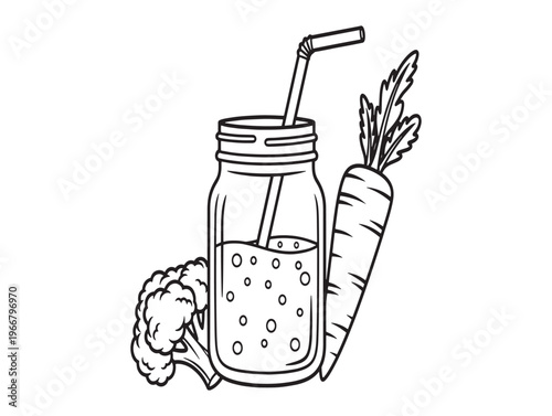 Healthy drink, vegetable juice, mason jar, detox smoothie, fresh ingredients isolated on White Background