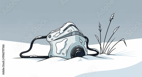 A discarded respirator rests in the snow, a symbol of winter's cold