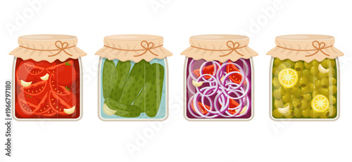 Pickled Vegetable Jars Flat Vector Set