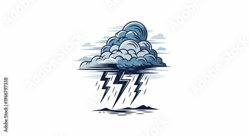 A dramatic cartoon illustration of a storm cloud with lightning striking the ground below