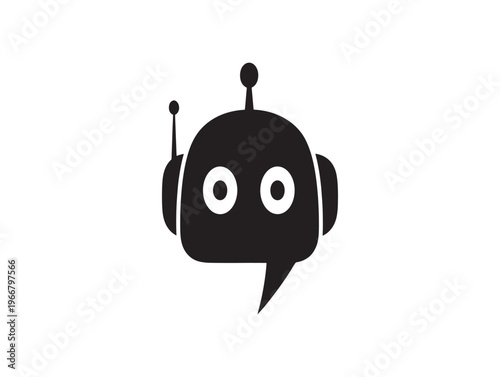 Robot head icon, chat bot symbol, black illustration, communication sign isolated on White Background