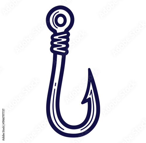 Simple illustration of a fishing hook depicted with outline and minimalistic color design