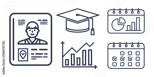 Premium Minimal Outline Icon Set for Student Dashboard, Geometric Line Style, Perfect Alignment, Modern App UI Monochrome Vector
