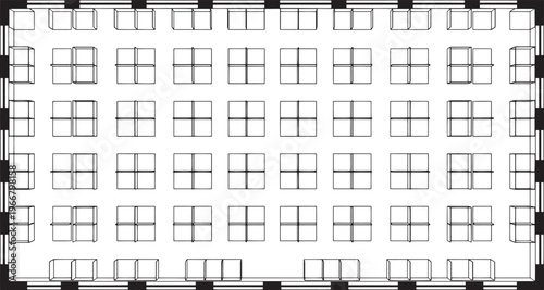 An aerial view captures the strategic layout of an expansive conference space, where each table anticipates collaborative discussions and innovative ideas.