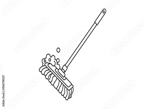 Broom, cleaning brush, sweeping tool, janitorial equipment isolated on White Background