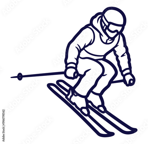 Skiing downhill graphic illustration of a skier enjoying winter sports and recreational activities