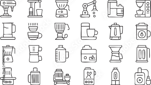 Modern Coffee Maker Outline Vector Collection for Cafe and Restaurant Use