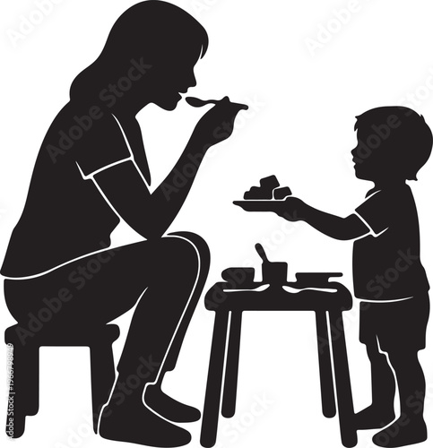 Mom and Son Heartfelt Moment: Sharp Vector Illustration for Mother's Day Branding