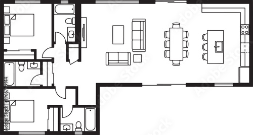 Architectural elegance of a meticulously planned house floor plan, showcasing the layout of a modern residence.