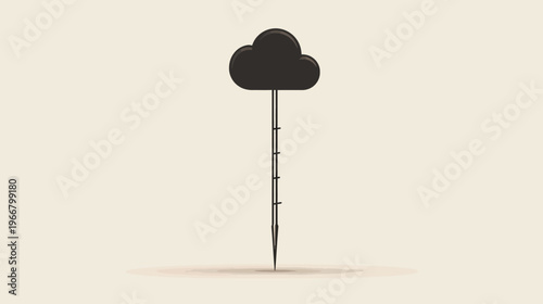 Conceptual Weather Forecast Indicator with Dark Cloud Symbol on Measuring Stick, Minimalist Data Measurement Tool