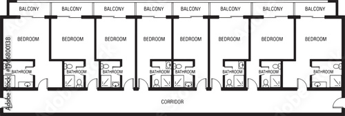 Architectural blueprint of a modern building apartment plan showcases the intricate design of the living space, a visual exploration of innovative design and structural layout.