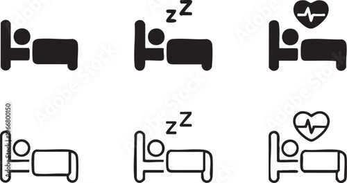 Sleep Bed Icons Collection for Rest Health and Wellness Design