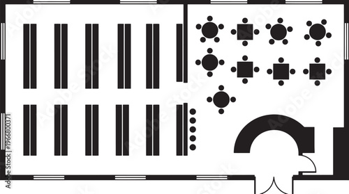 An overhead view showcases a modern event venue. Designed to accommodate various gathering. Perfect for visualizing event planning, this image provide clear overview.