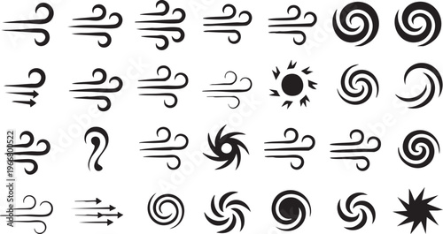 Minimal Line Wind Icon Set for Weather and Climate Design