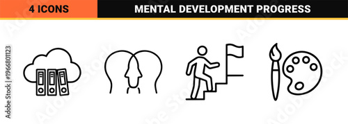 Cognitive Learning and Academic Research Line Art: Minimalist Monoline Geometric Education Symbols for Modern UI and Professional Branding.
