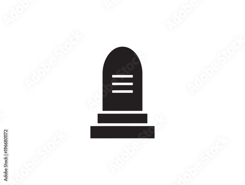 Black tombstone, grave marker, funeral icon, memorial symbol isolated on White Background
