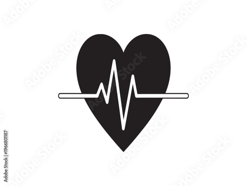 Heart Rate, ECG, Medical Icon, Black Vector Graphic isolated on White Background