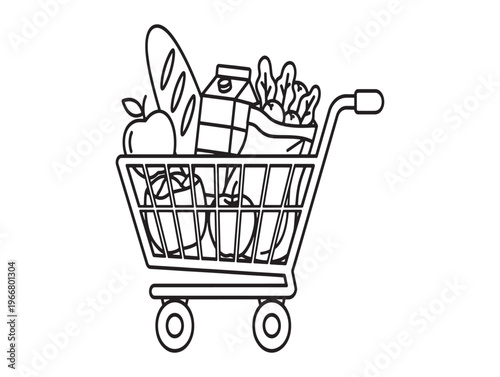 Shopping cart, grocery cart, food shopping, vector icon isolated on White Background
