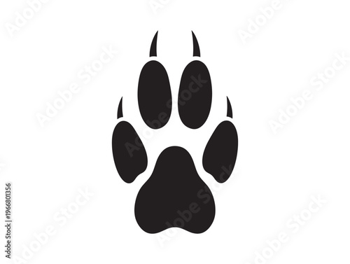 Black bear paw print, animal footprint icon, wildlife symbol, vector silhouette isolated on White Background