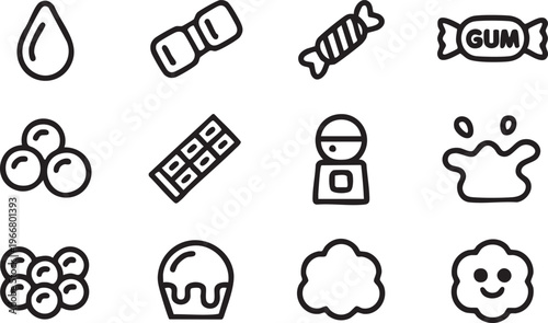 Minimal Line Candy Icon Set for Confectionery and Sweet Shop Graphics