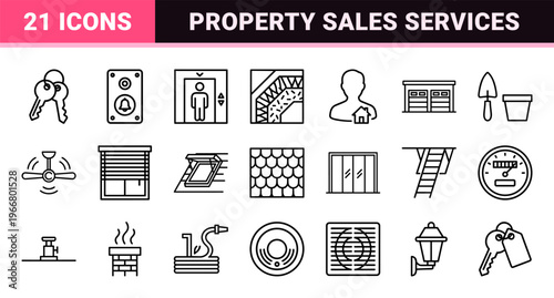 Real Estate and Property Management Minimalist Monoline Geometric Line Art for Commercial Housing and Residential Services Marketing