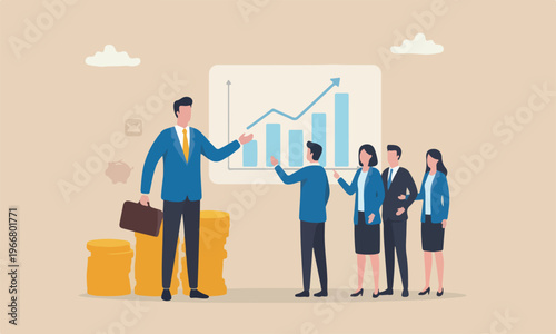 Success, prosperity concept, rich businessman with coin stack growth chart