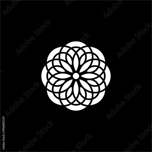 A unique logo featuring a modern abstract flower with clean lines and a futuristic aesthetic.