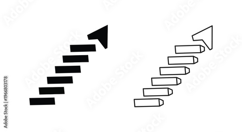 black and white staircases with arrows pointing upwards Vector
