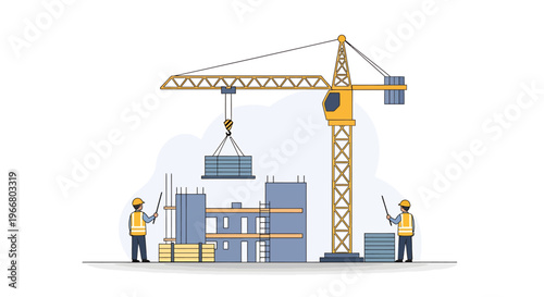 Construction workers with a crane.