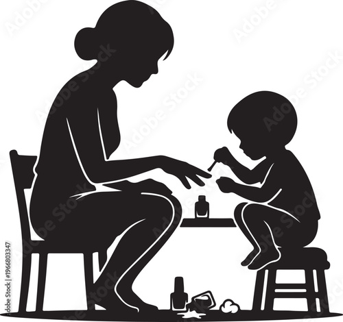 Conceptual Motherhood Silhouette: Multitasking Mom and Playful Learning Vector Design