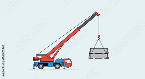 Truck with crane lifting heavy load.