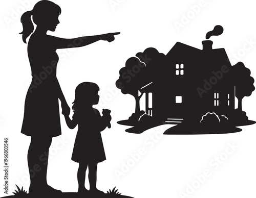 Stark Black and White Mother-Child Interaction: Versatile SVG Graphics for Home Decor