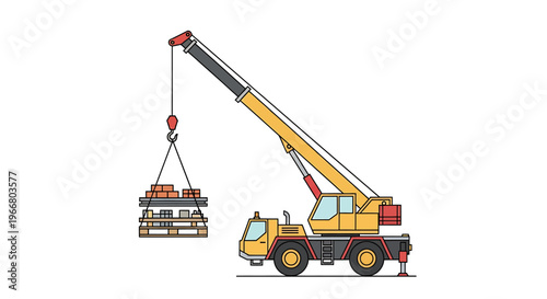 Yellow Construction Crane Lifting Heavy Load.